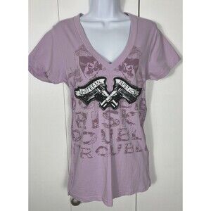 Blac Label Pink Y2K goth/grunge Lavender tee with silver studs Size XL